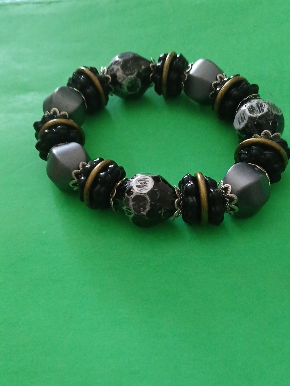 Handcrafted Black and Silver Beaded Stretch Bracelet